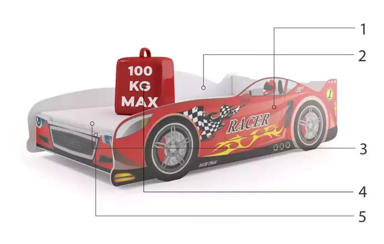 Lit enfant simple Cars 80X160, rouge Czesci Skladowe
