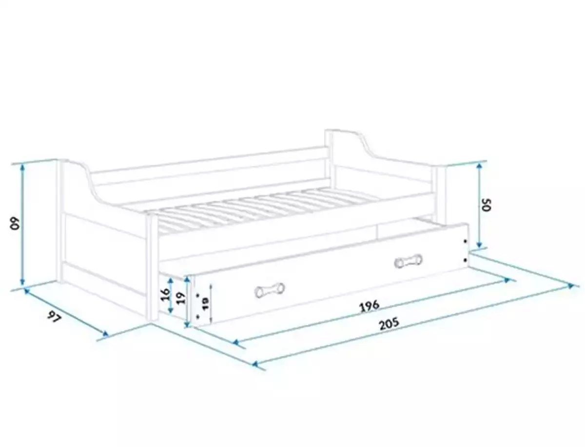 Dimensions et spécifications pour Lit ado gigogne David 90X200 avec matelas et tiroir, blanc/rose Dimensions et spécifications pour Lit ado gigogne David 90X200 avec matelas et tiroir, blanc/rose