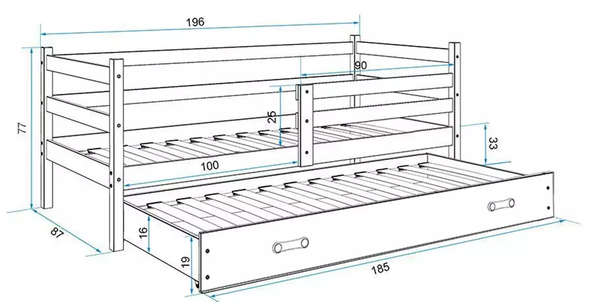 Dimensions et spécifications pour Lit ado gigogne Éric 80X190 avec matelas et tiroir, blanc/gris Dimensions et spécifications pour Lit ado gigogne Éric 80X190 avec matelas et tiroir, blanc/gris