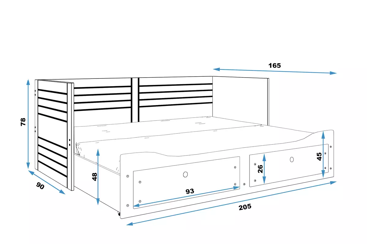 Dimensions et spécifications pour Lit ado gigogne Hermès 80X200 avec tiroir, blanc Dimensions et spécifications pour Lit ado gigogne Hermès 80X200 avec tiroir, blanc