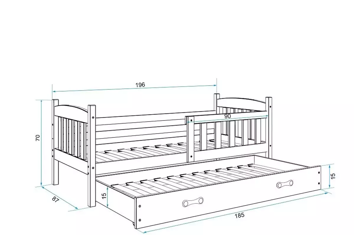 Dimensions et spécifications pour Lit ado gigogne Jacquot 80X190 avec matelas et tiroir, gris/vert Dimensions et spécifications pour Lit ado gigogne Jacquot 80X190 avec matelas et tiroir, gris/vert