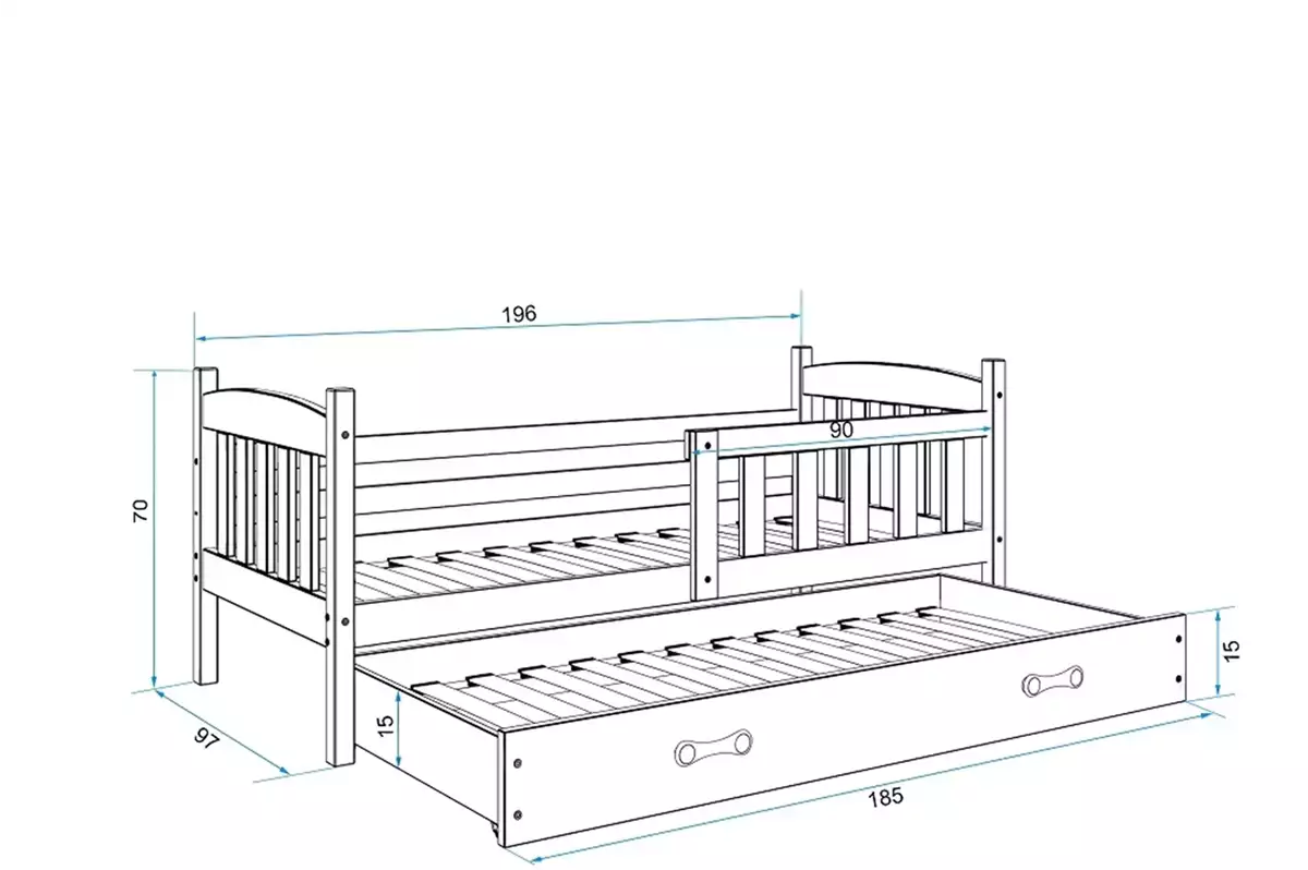 Dimensions et spécifications pour Lit ado gigogne Jacquot 90X190 avec matelas et tiroir, blanc/vert Dimensions et spécifications pour Lit ado gigogne Jacquot 90X190 avec matelas et tiroir, blanc/vert