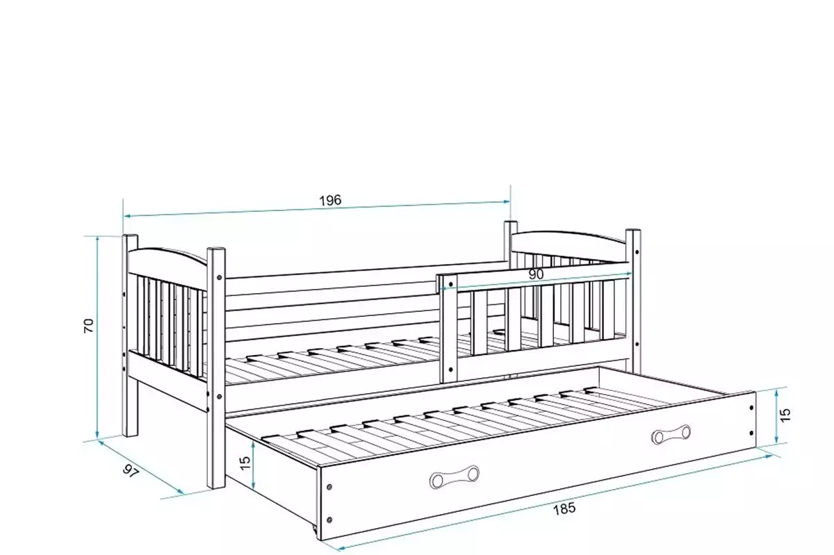 Dimensions et spécifications pour Lit ado gigogne Jacquot 90X190 avec matelas et tiroir, gris/bleu Dimensions et spécifications pour Lit ado gigogne Jacquot 90X190 avec matelas et tiroir, gris/bleu