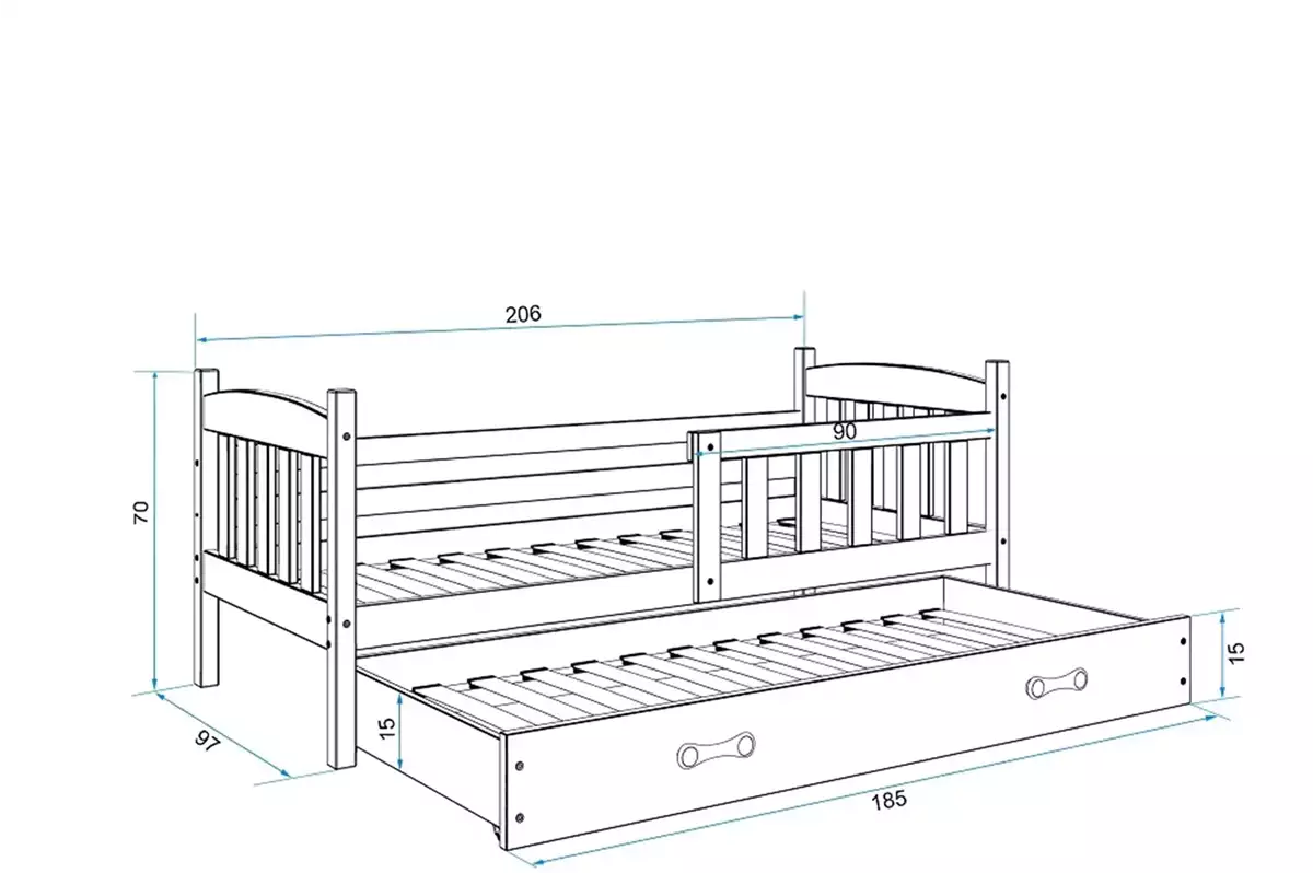 Dimensions et spécifications pour Lit ado gigogne Jacquot 90X200 avec matelas et tiroir, blanc/vert Dimensions et spécifications pour Lit ado gigogne Jacquot 90X200 avec matelas et tiroir, blanc/vert