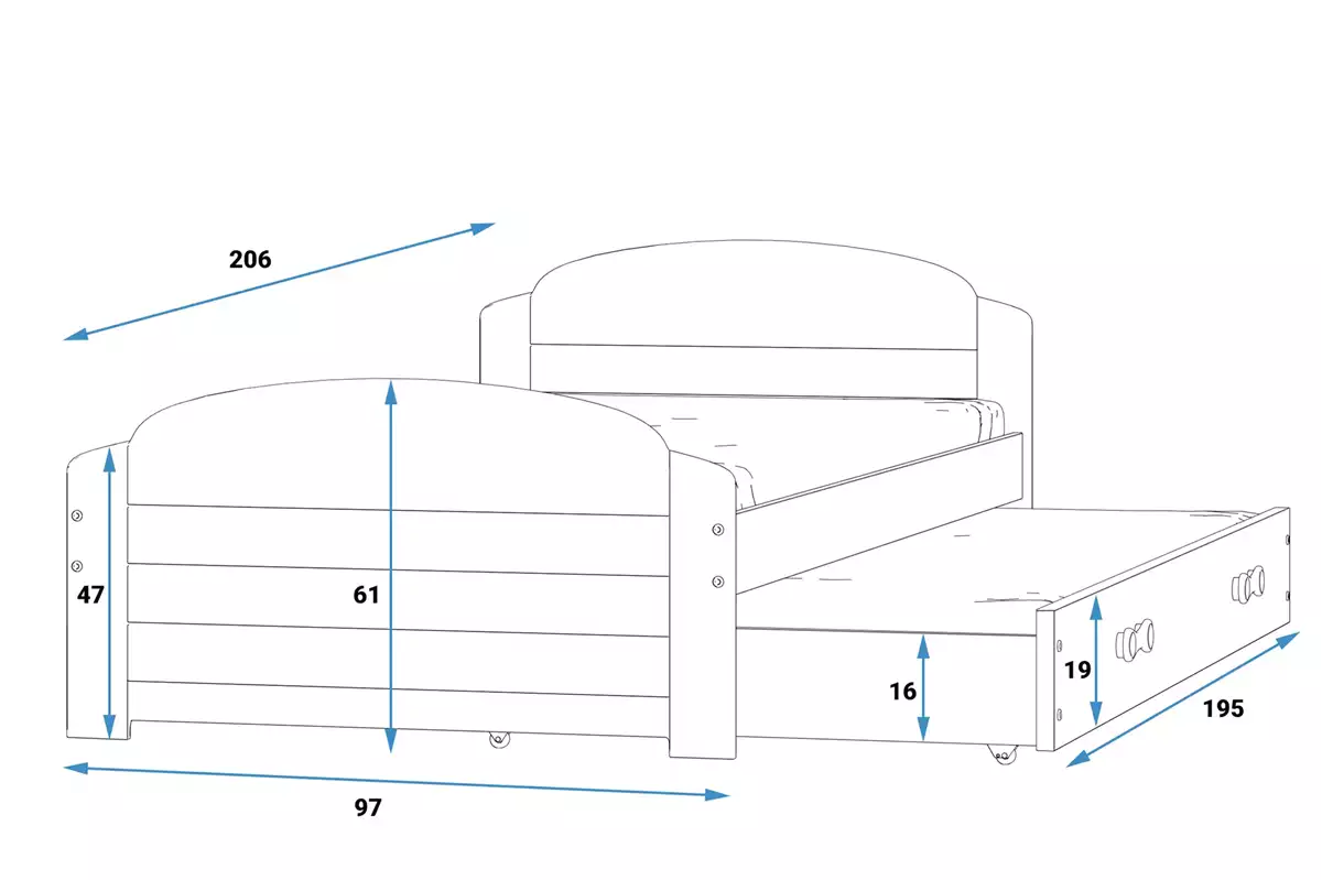 Dimensions et spécifications pour Lit ado gigogne Lili 90X200 avec matelas et tiroir, blanc/vert Dimensions et spécifications pour Lit ado gigogne Lili 90X200 avec matelas et tiroir, blanc/vert