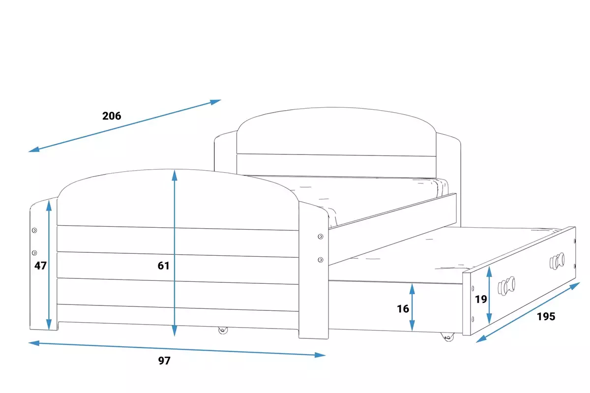 Dimensions et spécifications pour Lit ado gigogne Lili 90X200 avec tiroir, blanc/vert Dimensions et spécifications pour Lit ado gigogne Lili 90X200 avec tiroir, blanc/vert