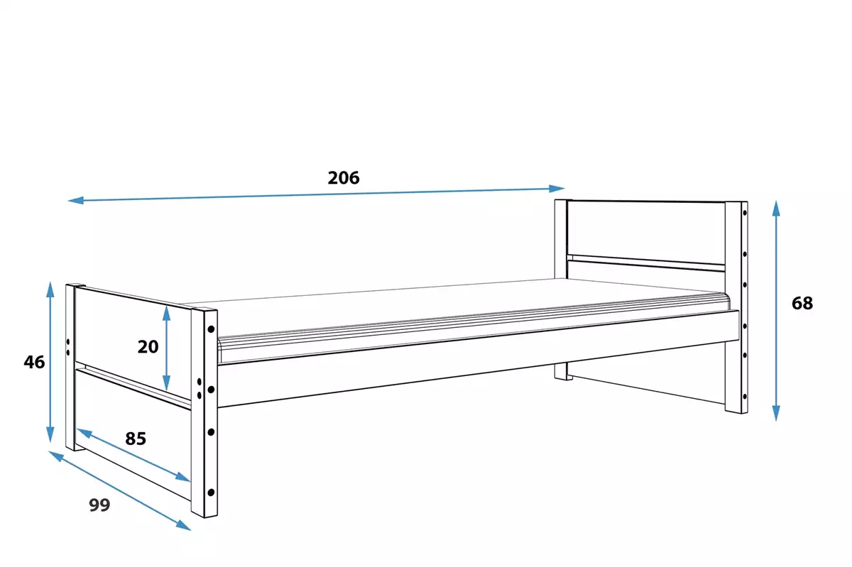 Dimensions et spécifications pour Lit ado simple Bart 90X200 avec matelas, blanc Dimensions et spécifications pour Lit ado simple Bart 90X200 avec matelas, blanc
