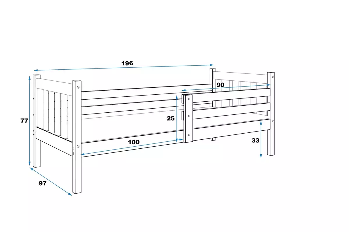 Dimensions et spécifications pour Lit ado simple Carino 90X190, blanc Dimensions et spécifications pour Lit ado simple Carino 90X190, blanc