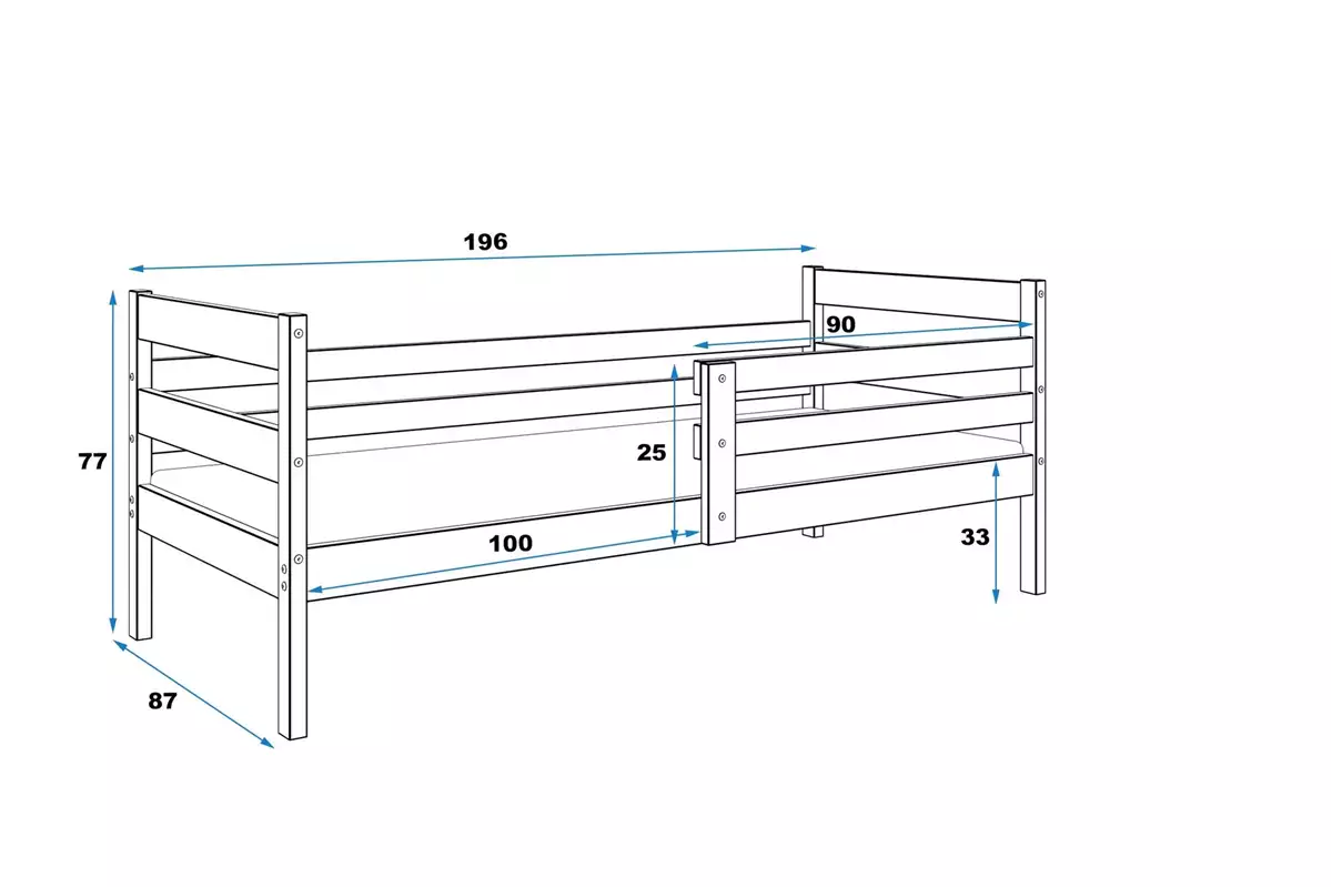 Dimensions et spécifications pour Lit ado simple Éric 80X190, blanc Dimensions et spécifications pour Lit ado simple Éric 80X190, blanc