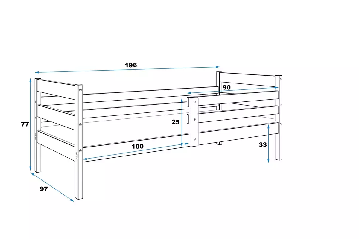 Dimensions et spécifications pour Lit ado simple Éric 90X190 avec matelas, blanc Dimensions et spécifications pour Lit ado simple Éric 90X190 avec matelas, blanc
