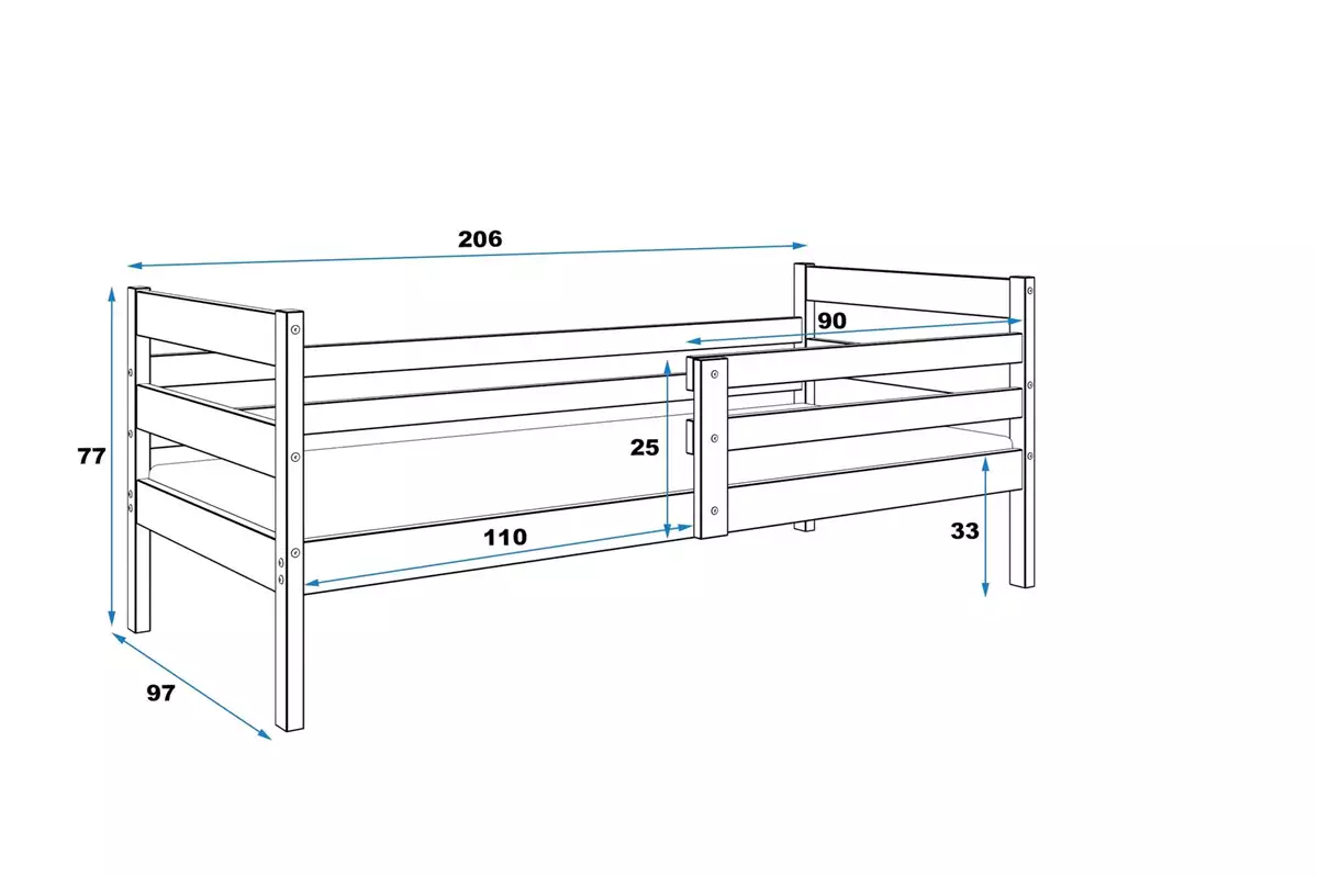 Dimensions et spécifications pour Lit ado simple Éric 90X200, blanc Dimensions et spécifications pour Lit ado simple Éric 90X200, blanc