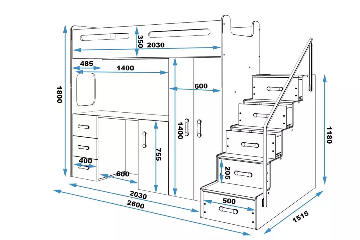 Dimensions et spécifications pour Lit ado simple Max 4 80X200 avec matelas et bureau, vert Dimensions et spécifications pour Lit ado simple Max 4 80X200 avec matelas et bureau, vert