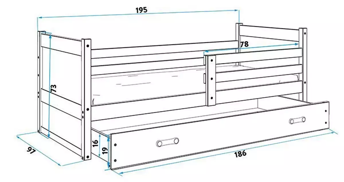 Dimensions et spécifications pour Lit ado simple Rico 90X190 avec matelas, pin/rose Dimensions et spécifications pour Lit ado simple Rico 90X190 avec matelas, pin/rose