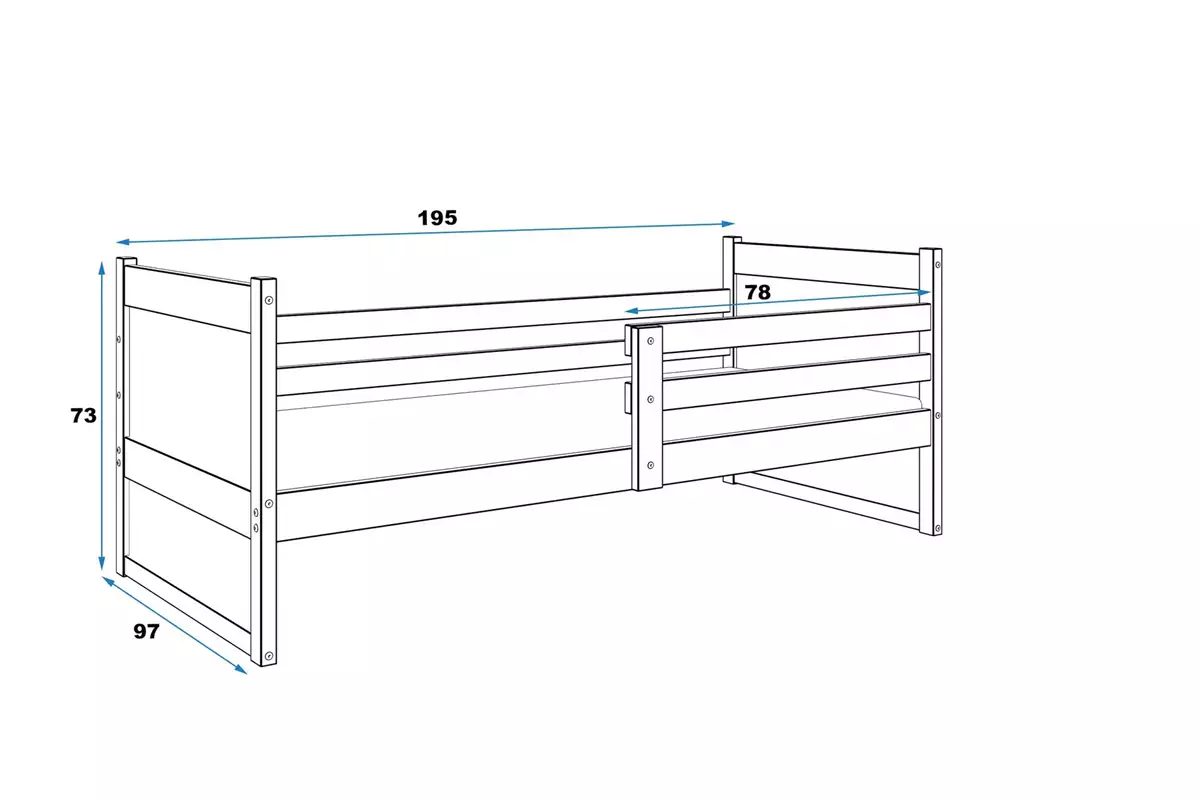 Dimensions et spécifications pour Lit ado simple Rico 90X190 avec matelas, pin/vert Dimensions et spécifications pour Lit ado simple Rico 90X190 avec matelas, pin/vert