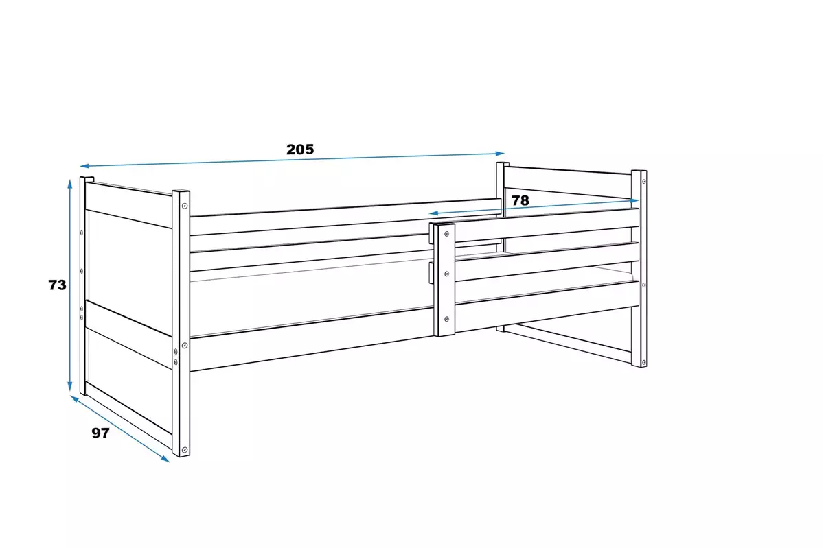 Dimensions et spécifications pour Lit ado simple Rico 90X200 avec matelas, pin/gris Dimensions et spécifications pour Lit ado simple Rico 90X200 avec matelas, pin/gris
