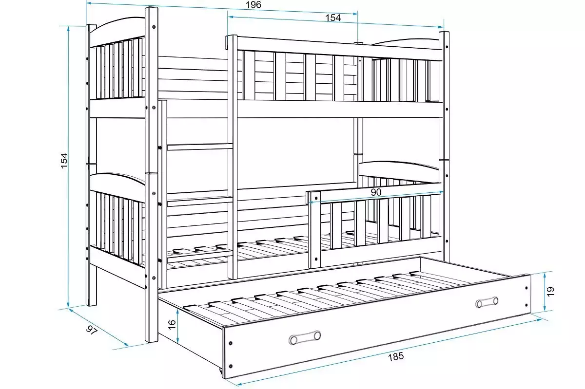 Dimensions et spécifications pour Lit ado superposé 3 places Jacquot 90X190 avec matelas et tiroir, blanc/vert Dimensions et spécifications pour Lit ado superposé 3 places Jacquot 90X190 avec matelas et tiroir, blanc/vert