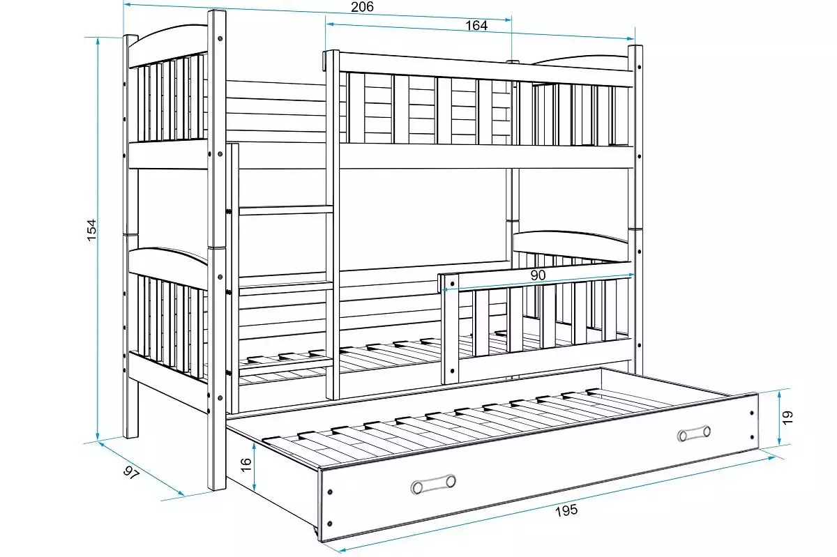Dimensions et spécifications pour Lit ado superposé 3 places Jacquot 90X200 avec matelas et tiroir, gris Dimensions et spécifications pour Lit ado superposé 3 places Jacquot 90X200 avec matelas et tiroir, gris