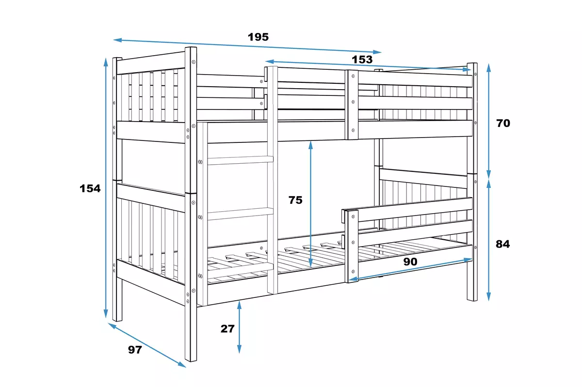Dimensions et spécifications pour Lit ado superposé Gaspard 90X190 avec matelas, bois naturel Dimensions et spécifications pour Lit ado superposé Gaspard 90X190 avec matelas, bois naturel
