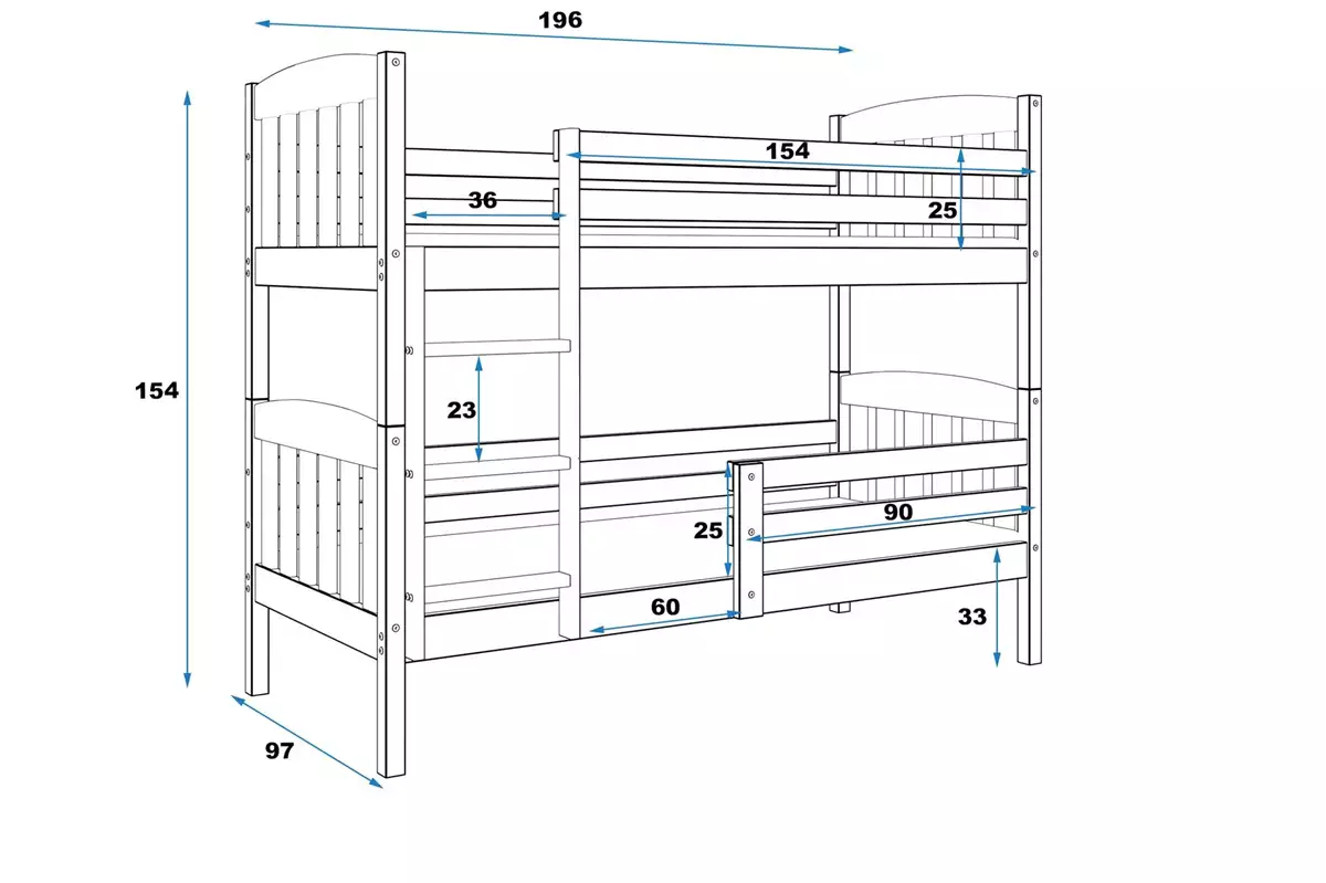 Dimensions et spécifications pour Lit ado superposé Jacquot 90X190, pin Dimensions et spécifications pour Lit ado superposé Jacquot 90X190, pin