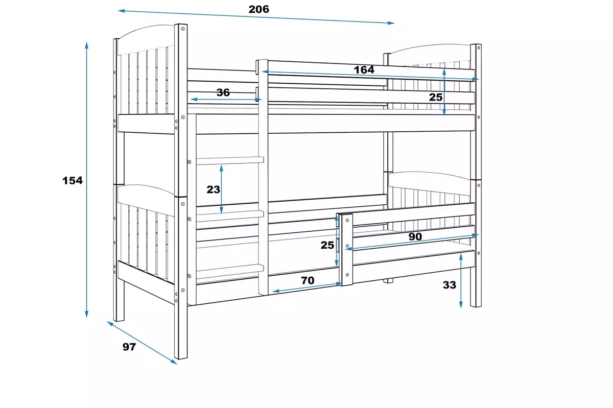 Dimensions et spécifications pour Lit ado superposé Jacquot 90X200, blanc Dimensions et spécifications pour Lit ado superposé Jacquot 90X200, blanc