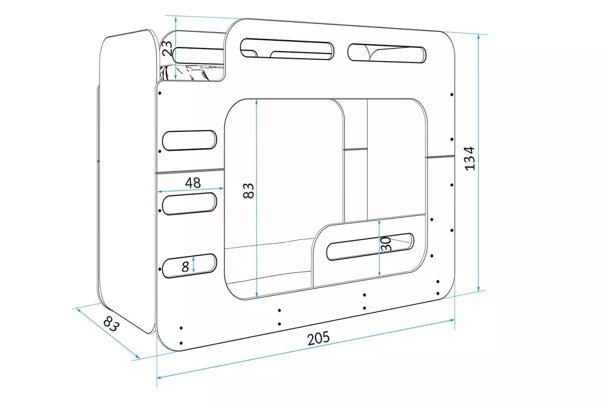 Dimensions et spécifications pour Lit ado superposé Max 2 80X200