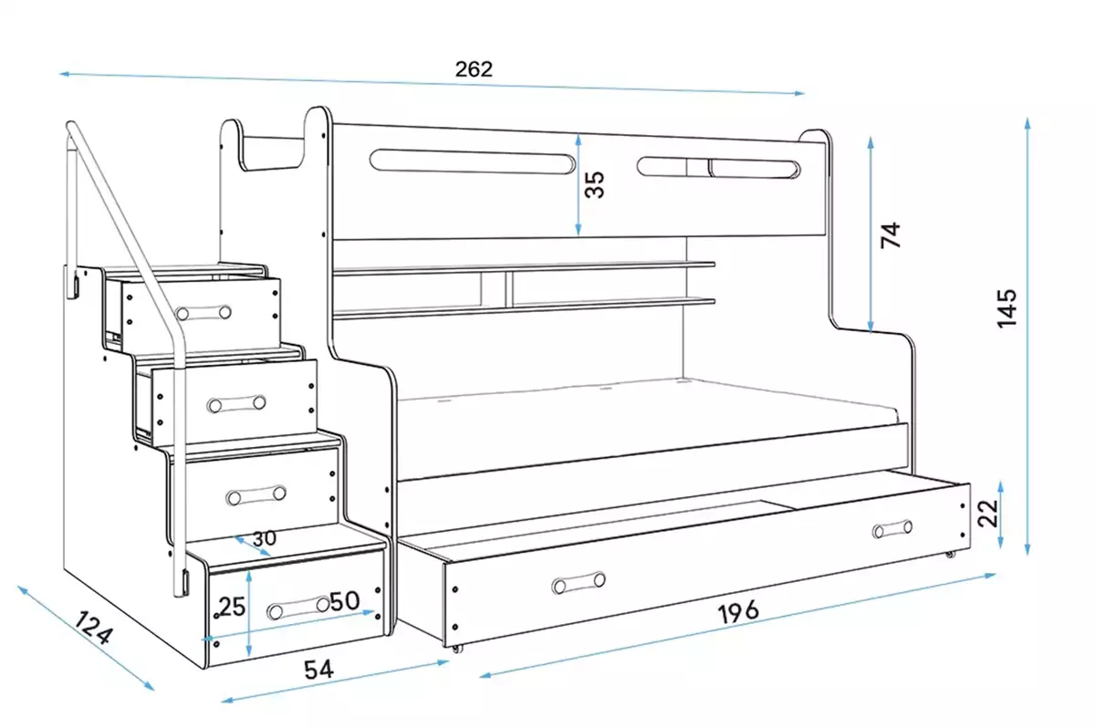 Dimensions et spécifications pour Lit ado superposé Max 3 120X200 avec matelas et tiroir, vert Dimensions et spécifications pour Lit ado superposé Max 3 120X200 avec matelas et tiroir, vert