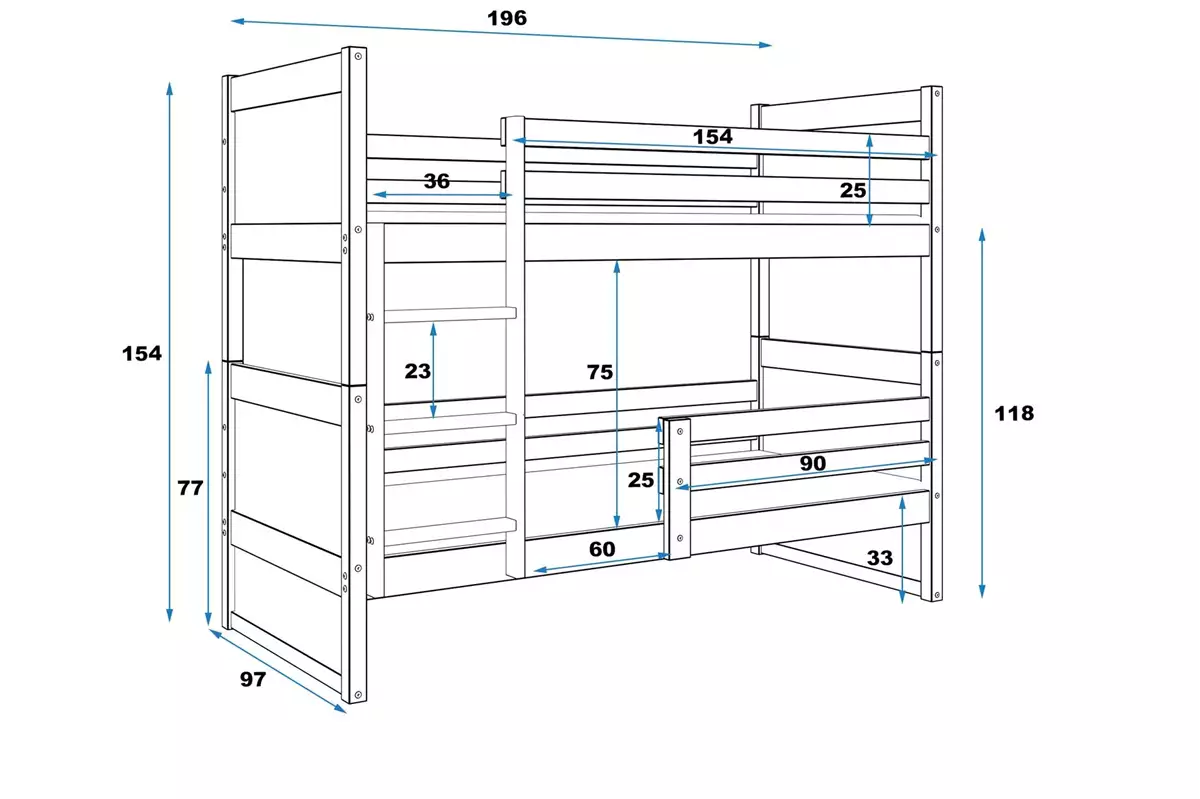 Dimensions et spécifications pour Lit ado superposé Rico 90X190 avec matelas, gris Dimensions et spécifications pour Lit ado superposé Rico 90X190 avec matelas, gris