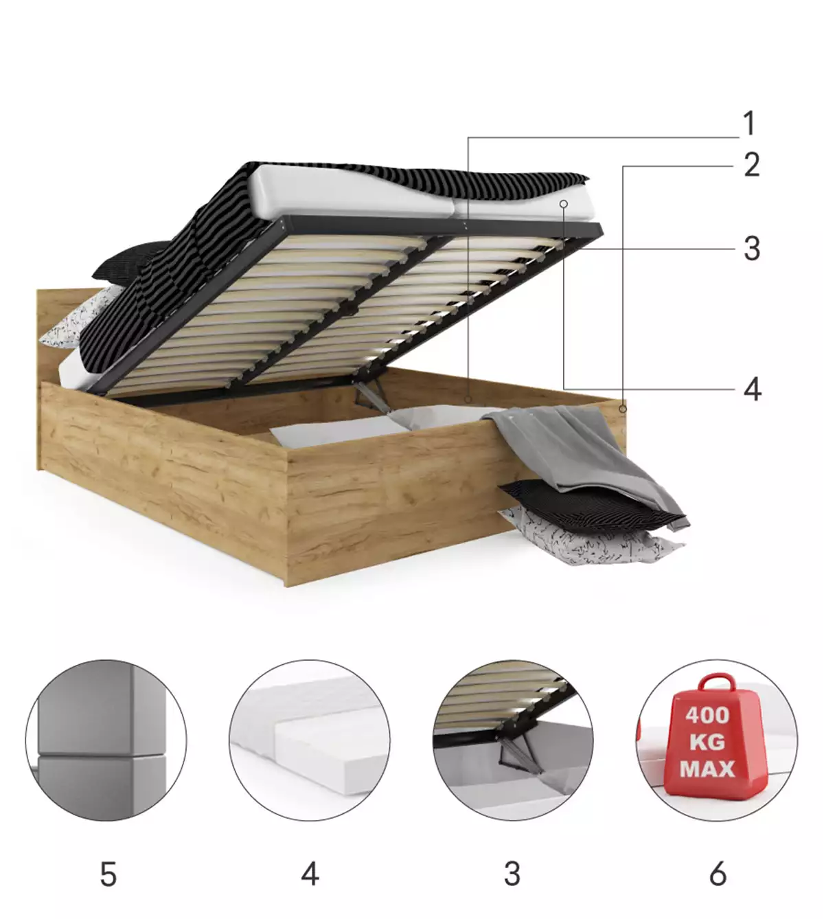 Composants pour Lit double Le Panamax 160X200 avec coffre, kraft Composants pour Lit double Le Panamax 160X200 avec coffre, kraft