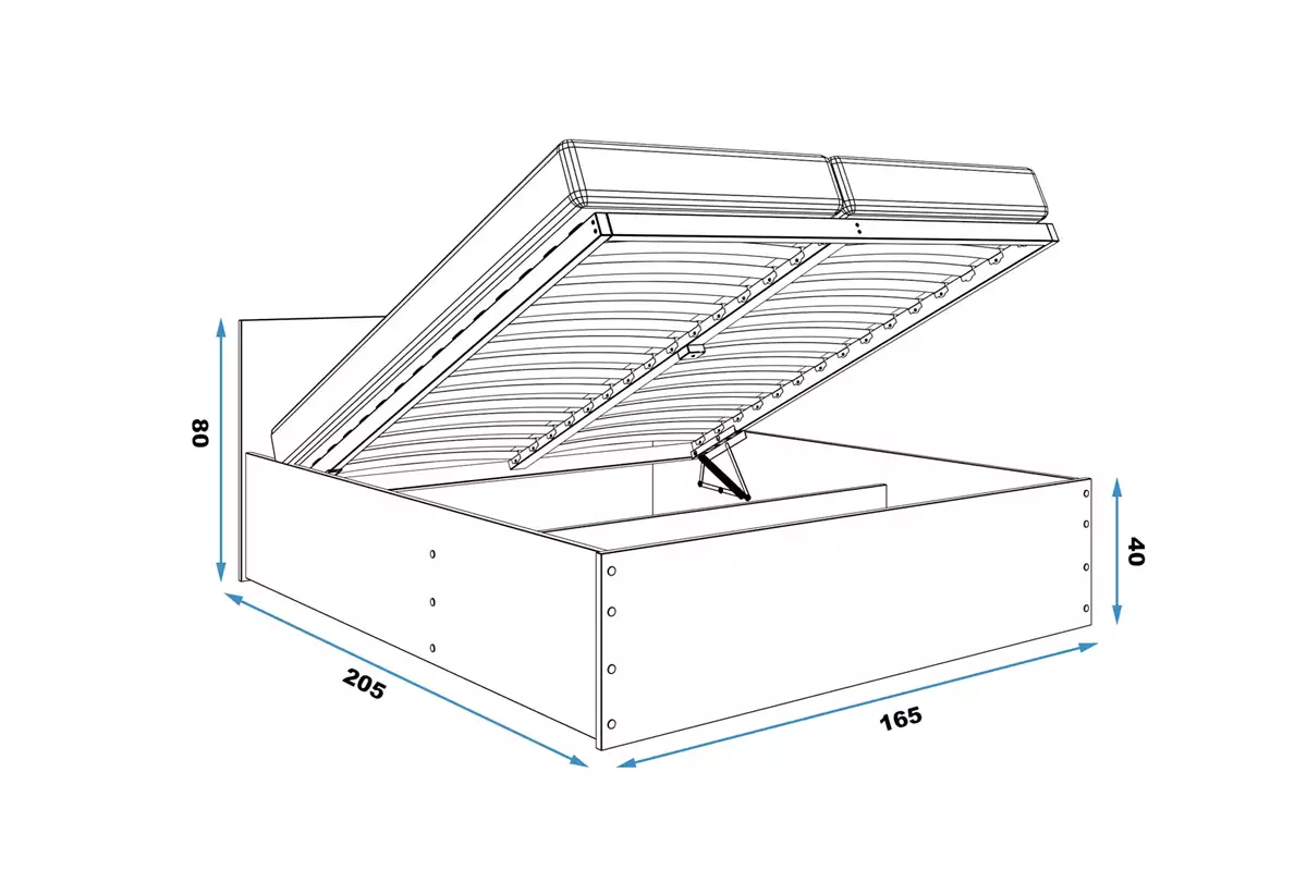 Dimensions et spécifications pour Lit double Panamax 160X200 avec coffre, blanc Dimensions et spécifications pour Lit double Panamax 160X200 avec coffre, blanc