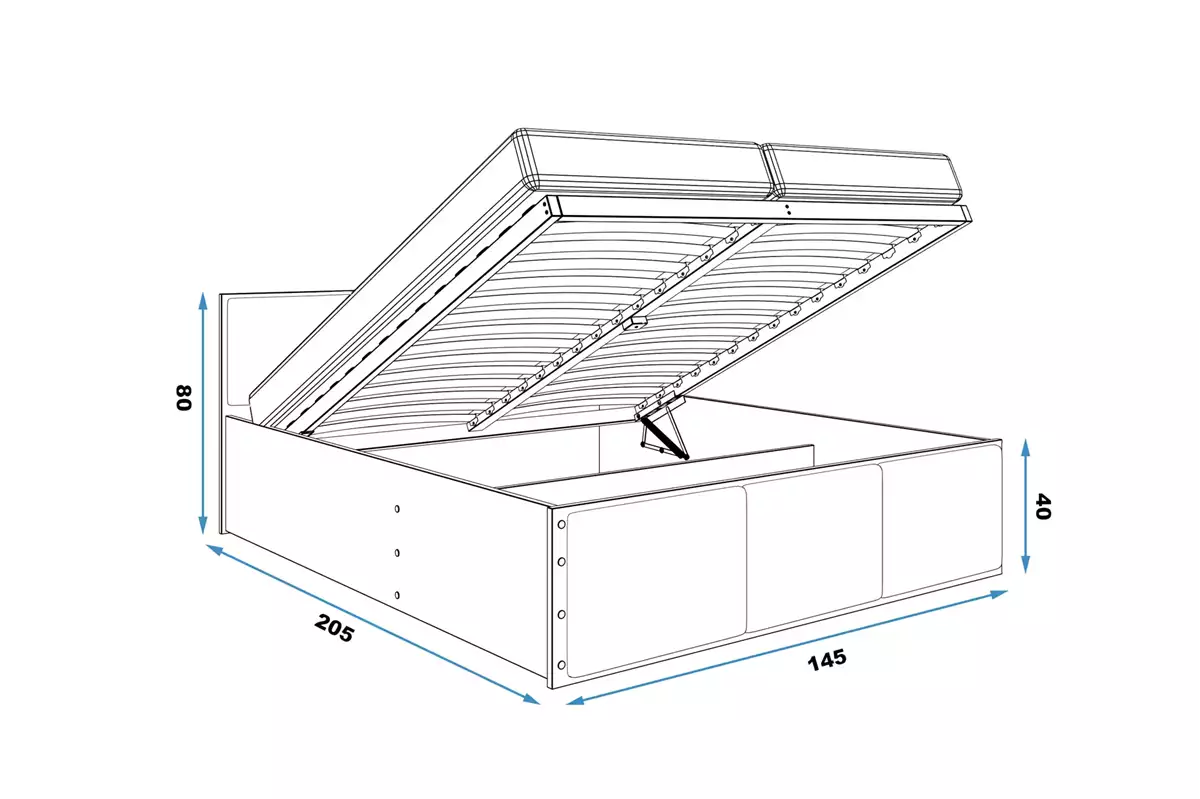 Dimensions et spécifications pour Lit double rembourré Le Panamax 140X200 avec coffre, chêne/blanc Dimensions et spécifications pour Lit double rembourré Le Panamax 140X200 avec coffre, chêne/blanc