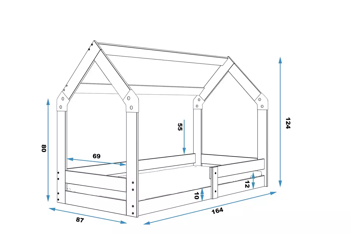 Dimensions et spécifications pour Lit enfant simple Cabane 1 80X160, blanc Dimensions et spécifications pour Lit enfant simple Cabane 1 80X160, blanc