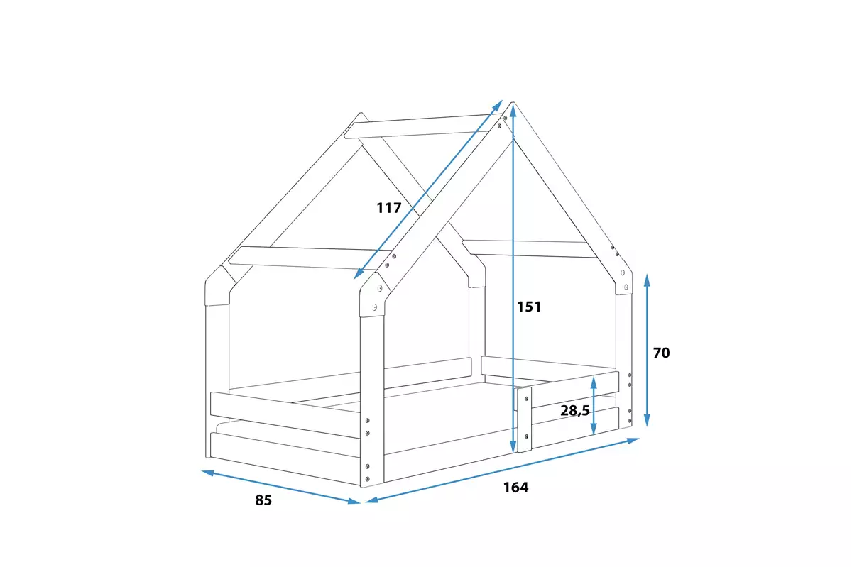 Dimensions et spécifications pour Lit enfant simple Cabane 80X160, bois naturel Dimensions et spécifications pour Lit enfant simple Cabane 80X160, bois naturel