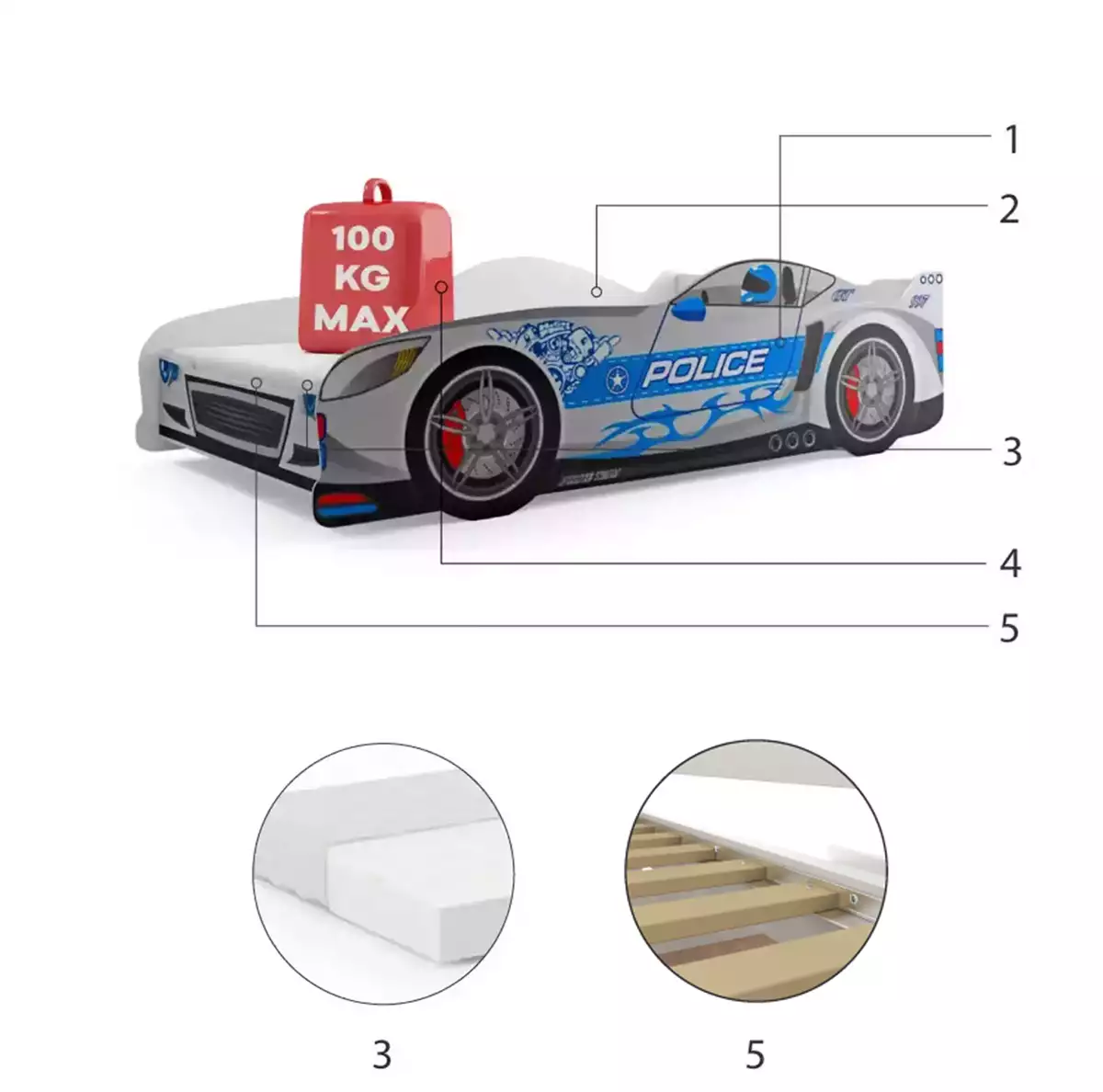 Lit enfant simple Cars 80X160 avec matelas, argent | Interbeds Czesci Skladowe Lit enfant simple Cars 80X160 avec matelas, argent Czesci Skladowe