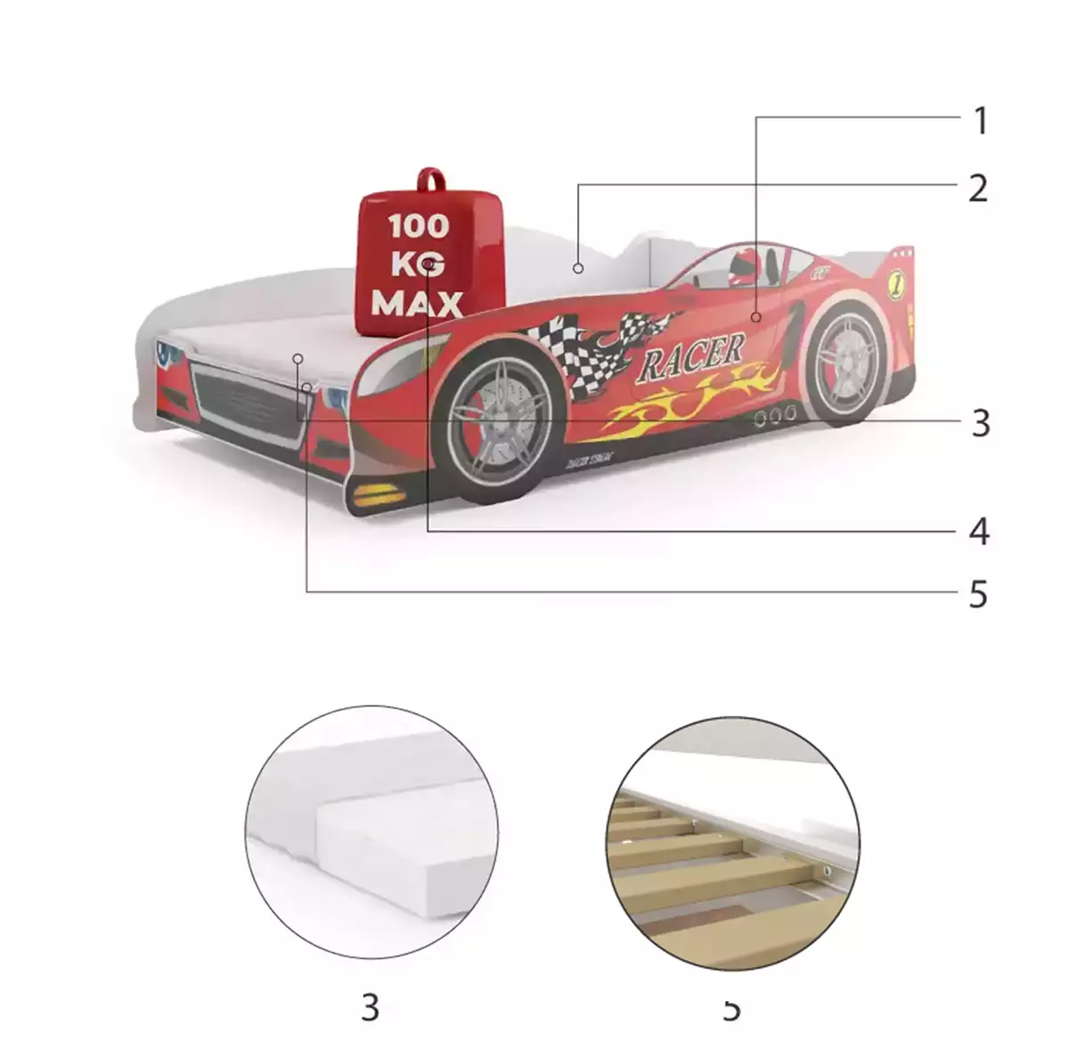 Lit enfant simple Cars 80X160, rouge| Interbeds Czesci Skladowe Lit enfant simple Cars 80X160, rouge Czesci Skladowe