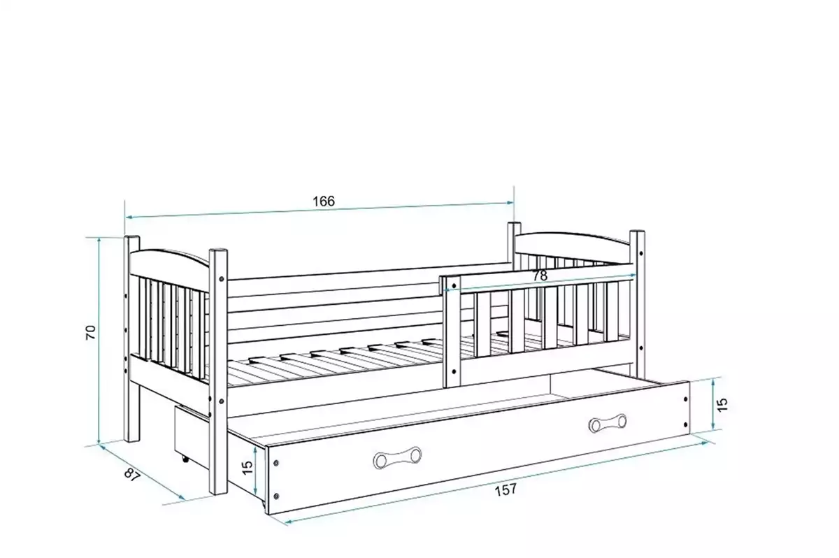 Dimensions et spécifications pour Lit enfant simple Jacquot 80X160 avec matelas et tiroir, pin/blanc Dimensions et spécifications pour Lit enfant simple Jacquot 80X160 avec matelas et tiroir, pin/blanc