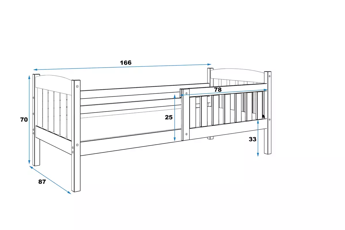 Dimensions et spécifications pour Lit enfant simple Jacquot 80X160, gris