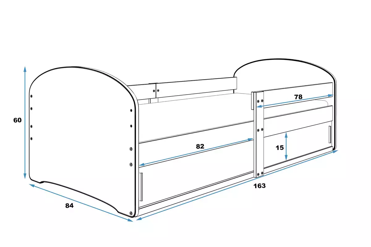 Dimensions et spécifications pour Lit enfant simple Louis 1 80X160 avec rangement, Autko, blanc Dimensions et spécifications pour Lit enfant simple Louis 1 80X160 avec rangement, Autko, blanc