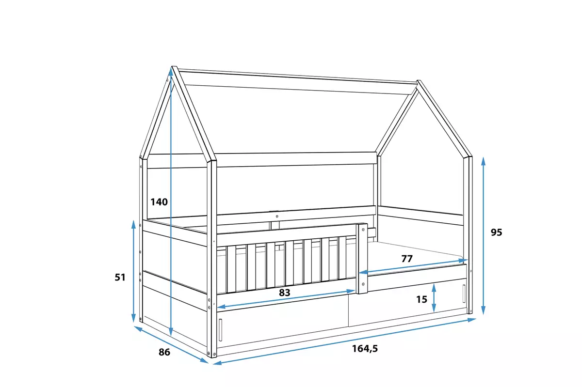 Dimensions et spécifications pour Lit enfant simple Smart 2 Cabane 80X160 avec rangement, bois naturel Dimensions et spécifications pour Lit enfant simple Smart 2 Cabane 80X160 avec rangement, bois naturel