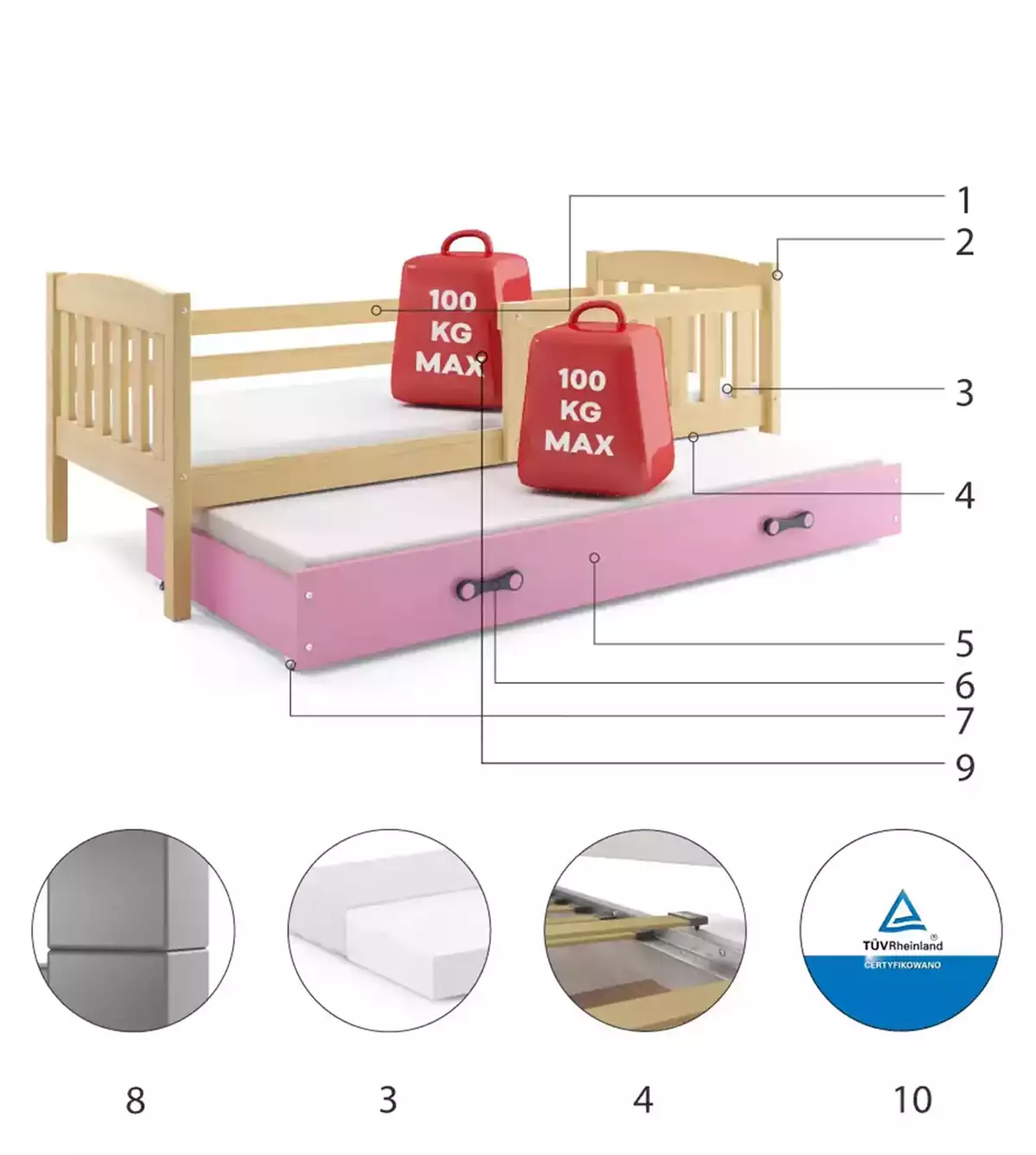 LIT GIGOGNE KUBUS LE CADRE EN PIN LE TIROIR EN ROSE 200x90 (composants) LIT GIGOGNE KUBUS LE CADRE EN PIN LE TIROIR EN ROSE 200x90 (composants)