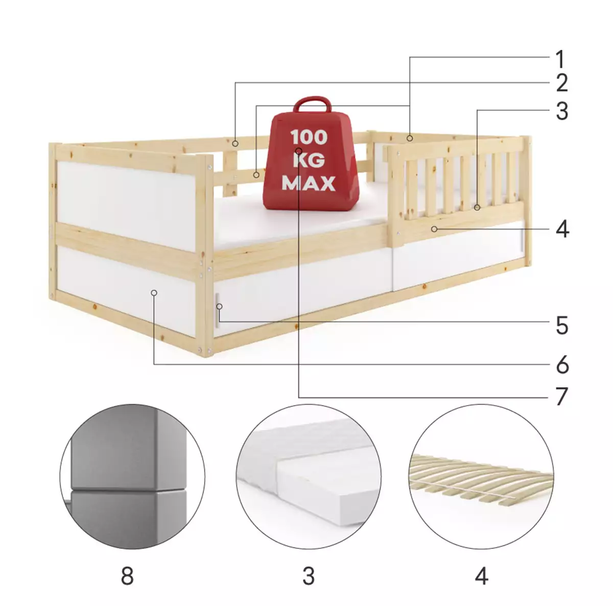 Lit Simple Enfant Smart 2 Pin Sans Matelas 80 x 160 | Interbeds Czesci Skladowe Lit Simple Enfant Smart 2 Pin Sans Matelas 80 x 160 Czesci Skladowe