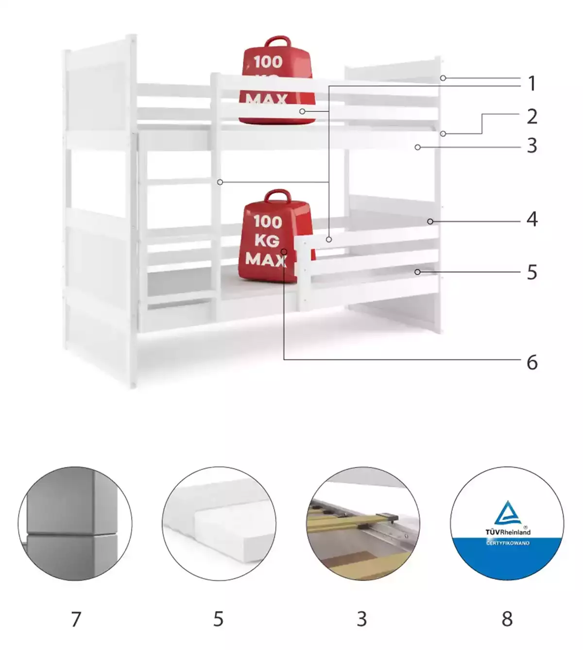 LIT SUPERPOSE RICO LE CADRE EN BLANC LES PANNEAUX BLANCS SANS TIROIR SANS MATELAS 190x90 (composants) LIT SUPERPOSE RICO LE CADRE EN BLANC LES PANNEAUX BLANCS SANS TIROIR SANS MATELAS 190x90 (composants)