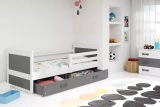 Lit ado simple Rico 90X200 avec tiroir, blanc/gris