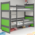 Lit ado superposé Rico 90X200, gris/vert
