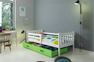 Lit ado simple Carino 90X190 avec tiroir, blanc/vert