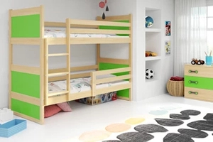 Lit ado superposé Rico 90X200 avec matelas, pin/vert