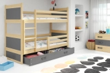 Lit ado superposé Rico 90X200 avec matelas et tiroir, pin/gris