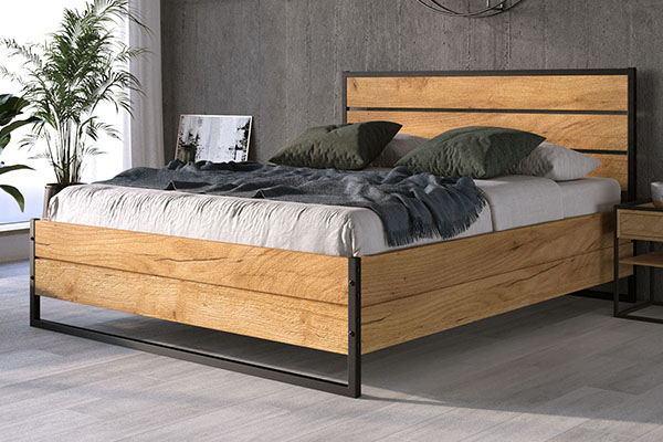 Lit double Loft 140X200 avec coffre, chêne
