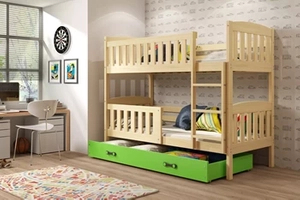 Lit ado superposé Jacquot 90X200 avec matelas et tiroir, pin/vert