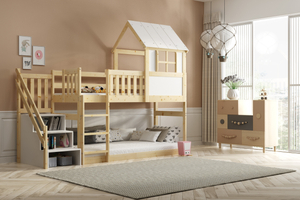 Lit mezzanine cabane avec escaliers et toit – mezzanine en bois naturel 90x200