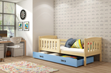 Lit enfant simple Jacquot 80X160 avec tiroir, pin/bleu